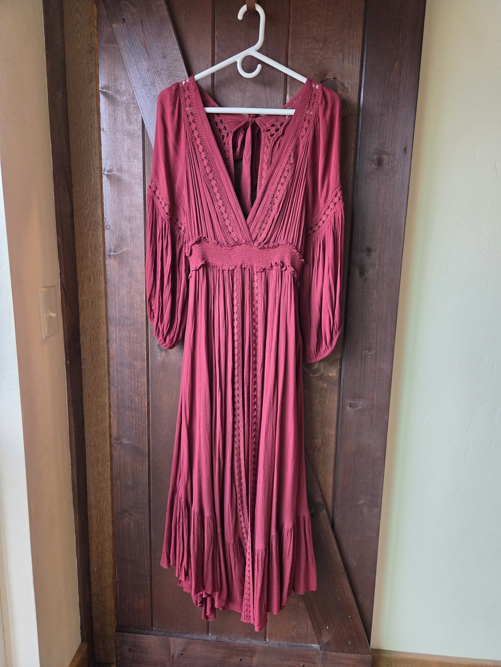 Free People Deep Rose V-Neck Long Sleeve Maxi Dress